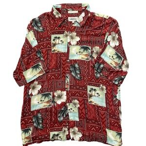 CAMPA MODA Mens Red Tropical Palm Tree Floral Hawaiian Shirt XL Short Sleeve